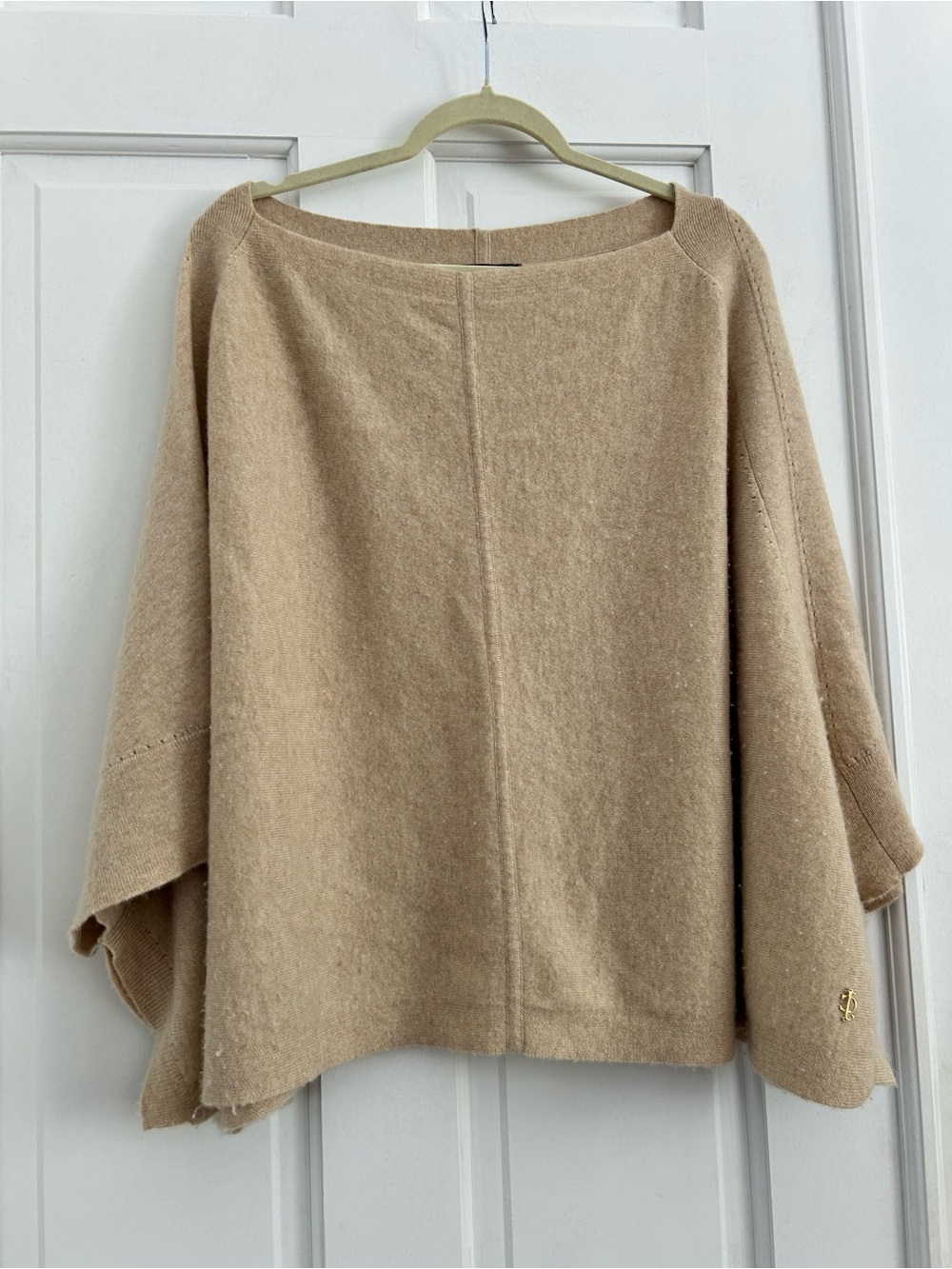 100% cashmere Women’s Relaxed Poncho boat neck Sweater - light tan/ beige